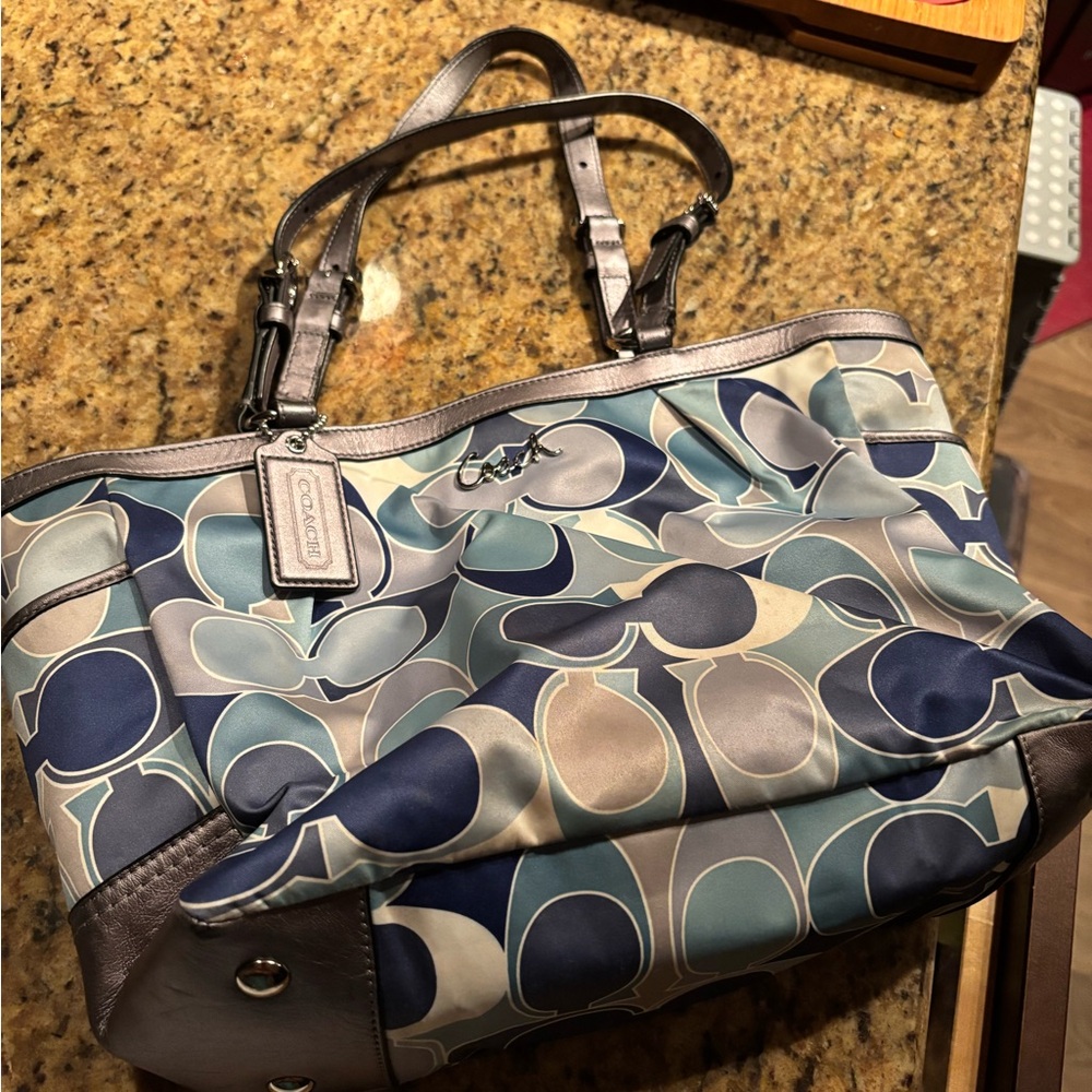 Coach Navy and Gray Patterned Tote